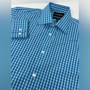 Bonobos Men’s Slim Fit Stretch Blue/Green Gingham Long Sleeve Sz Large(16) Q8